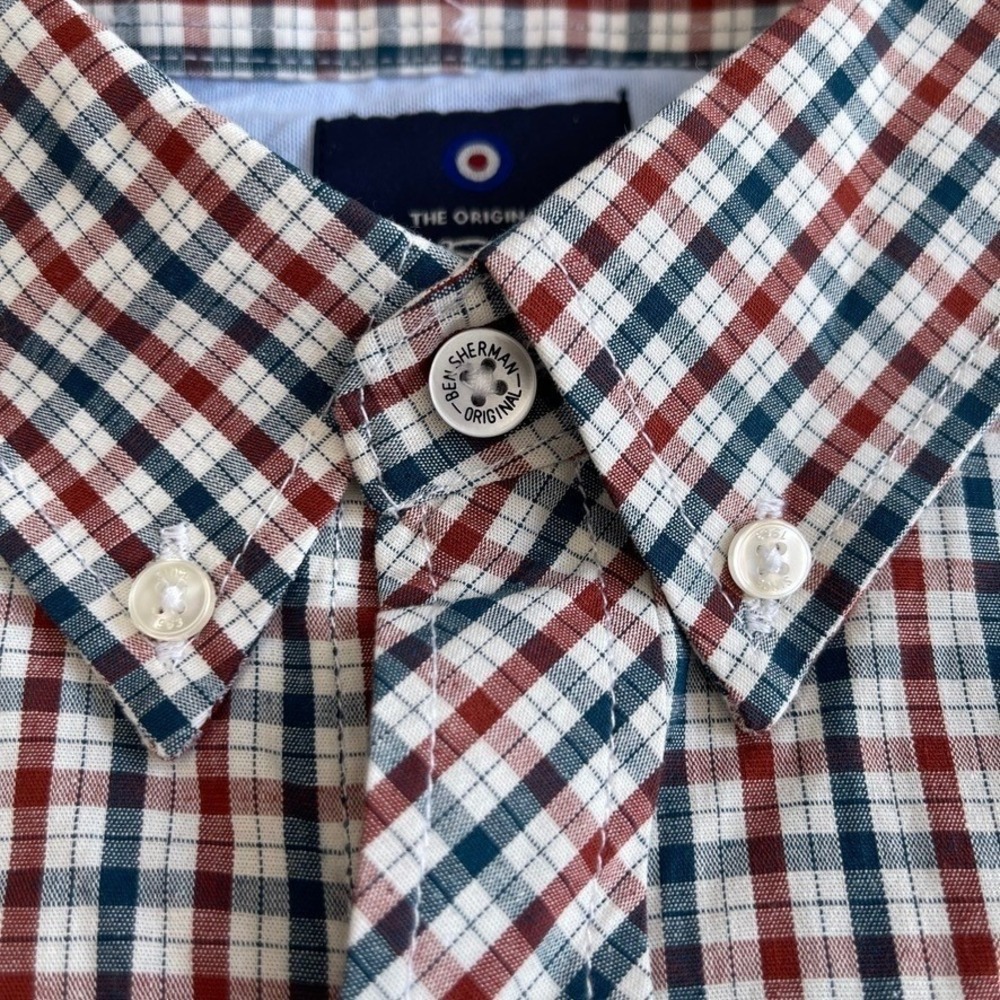 NEW Ben Sherman Signature Check Long Sleeve Button Down Shirt Mens S Red Blue